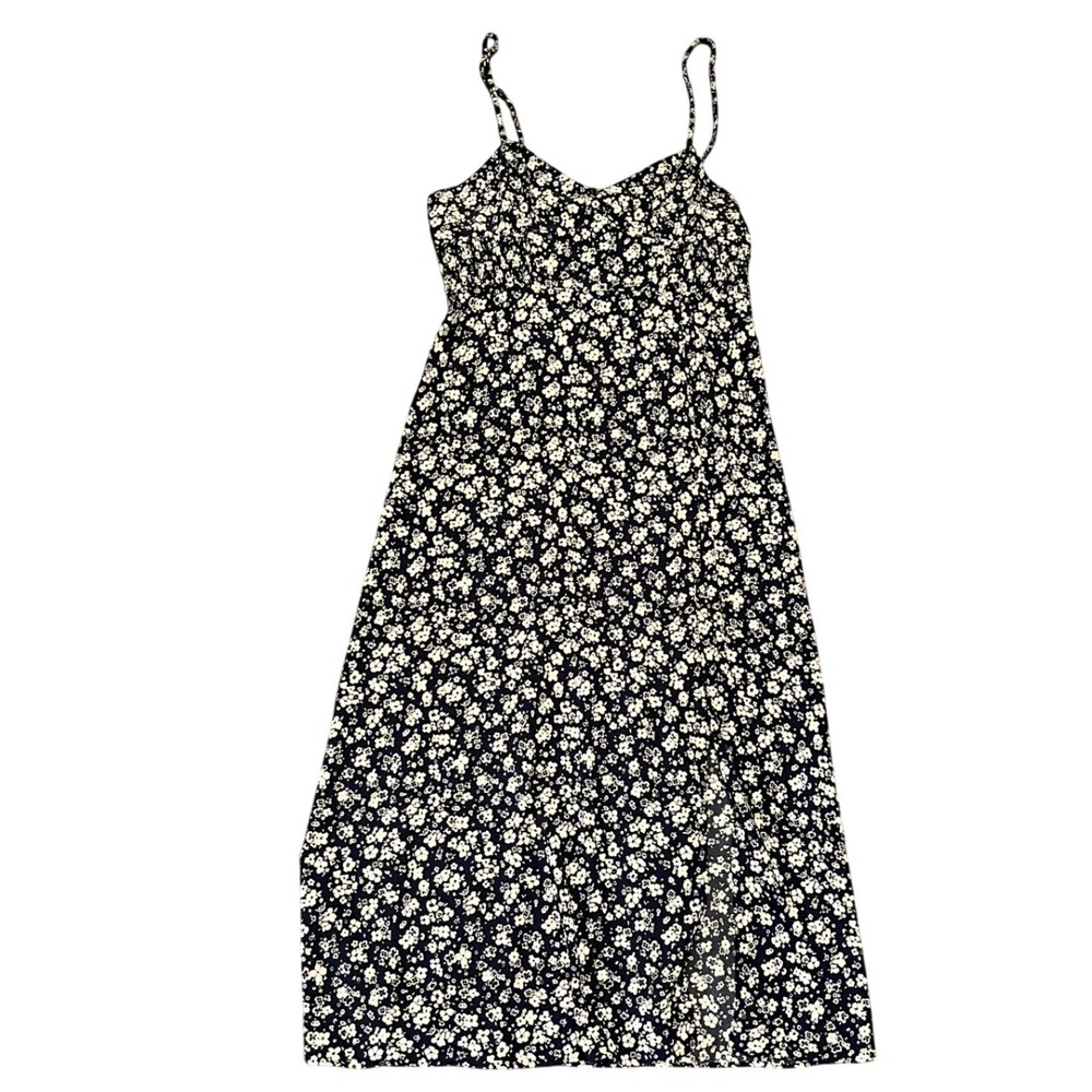 Zara Floral Midi Dress Womens Navy Blue Ditsy Print Side Slit Large
